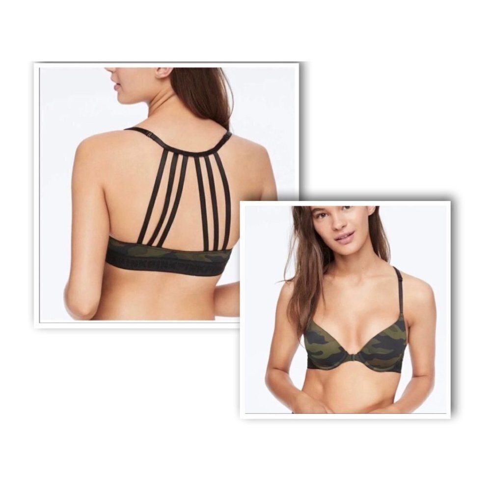 Victoria's Secret PINK 32D Wear Everywhere Push-Up Strappy Back Camo Bra